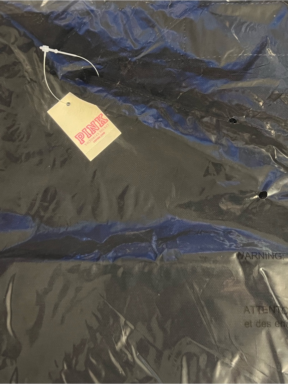 NWT PINK Victoria's Secret Iridescent Silver Tote with Black Text - Picture 2 of 6